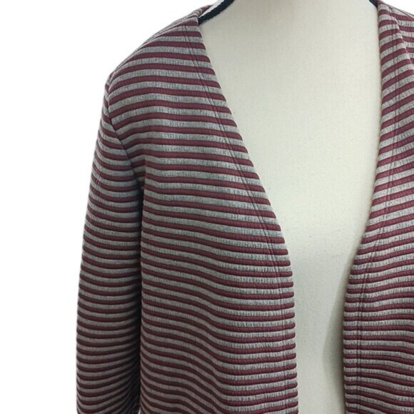 Christopher & Banks Open Front Cardigan Womens M Petite Maroon Striped Classic - Picture 3 of 9